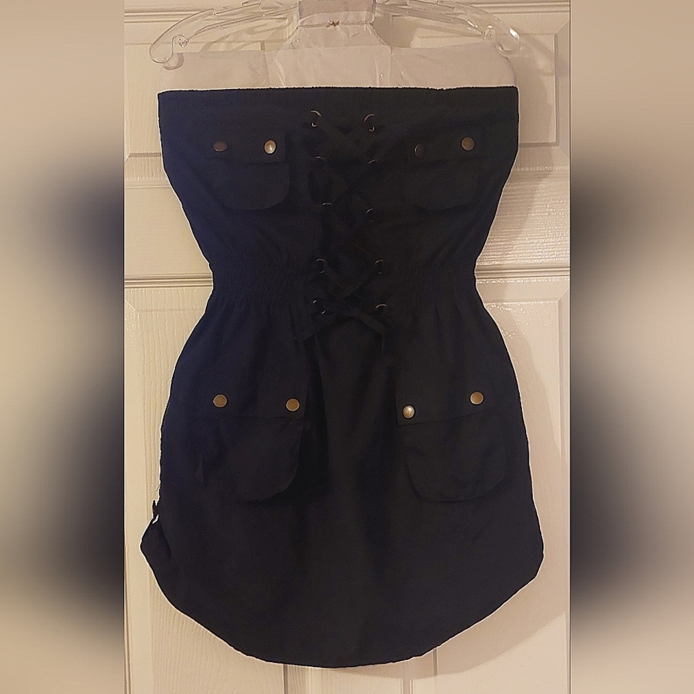 FCNY Black Tube top  style , lace up dress elastic top and waist size medium